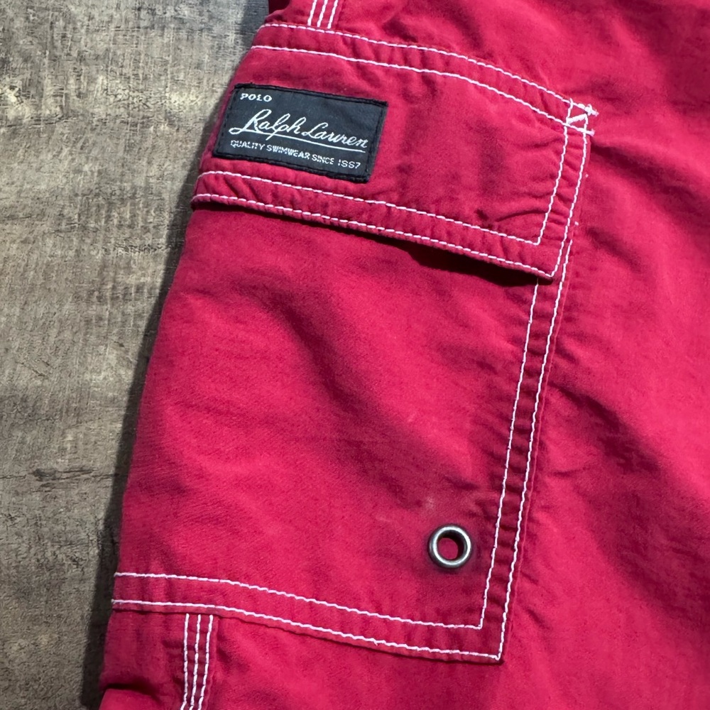 Vintage Polo Ralph Lauren Lined‎ Swim Trunks Board Shorts Red  Pockets Mens XXL - Picture 4 of 11